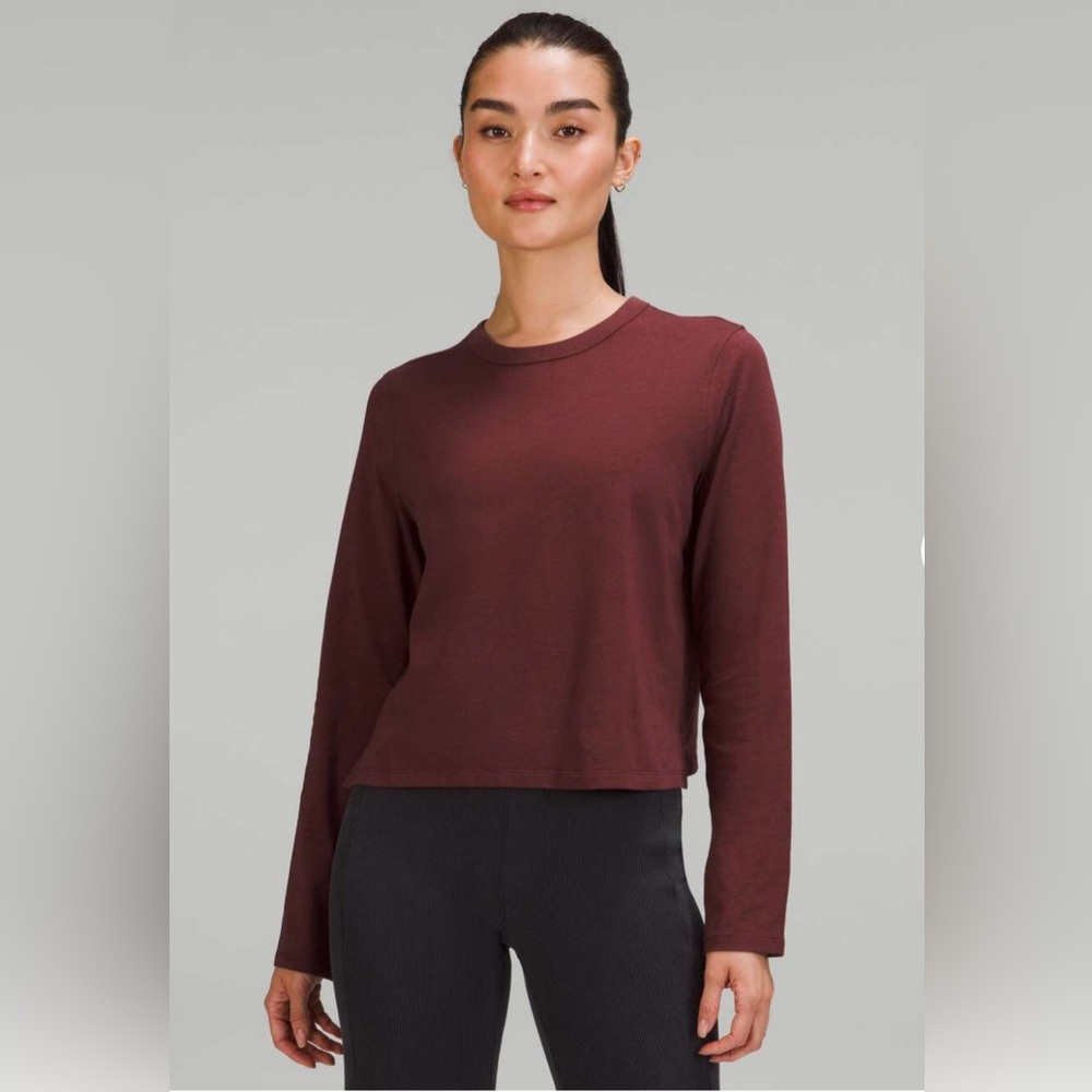 🌼 Lululemon Classic Fit Cotton Blend Long Sleeve RED MERLOT Size 2
